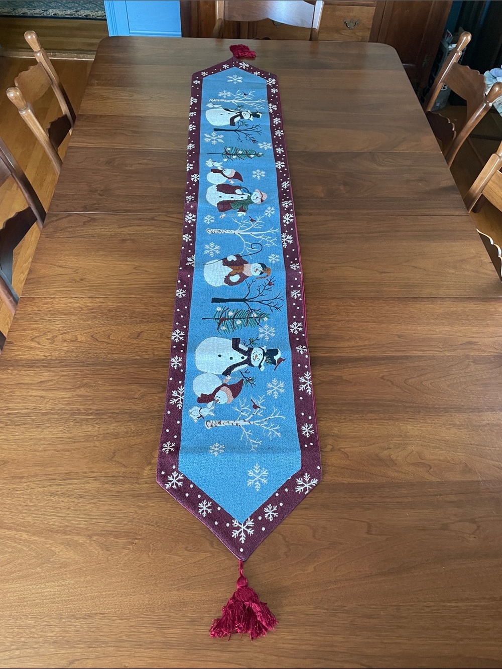 KOHL'S St. Nicholas Whimsical Snowman Tapestry Table Runner 72” Winter Christmas